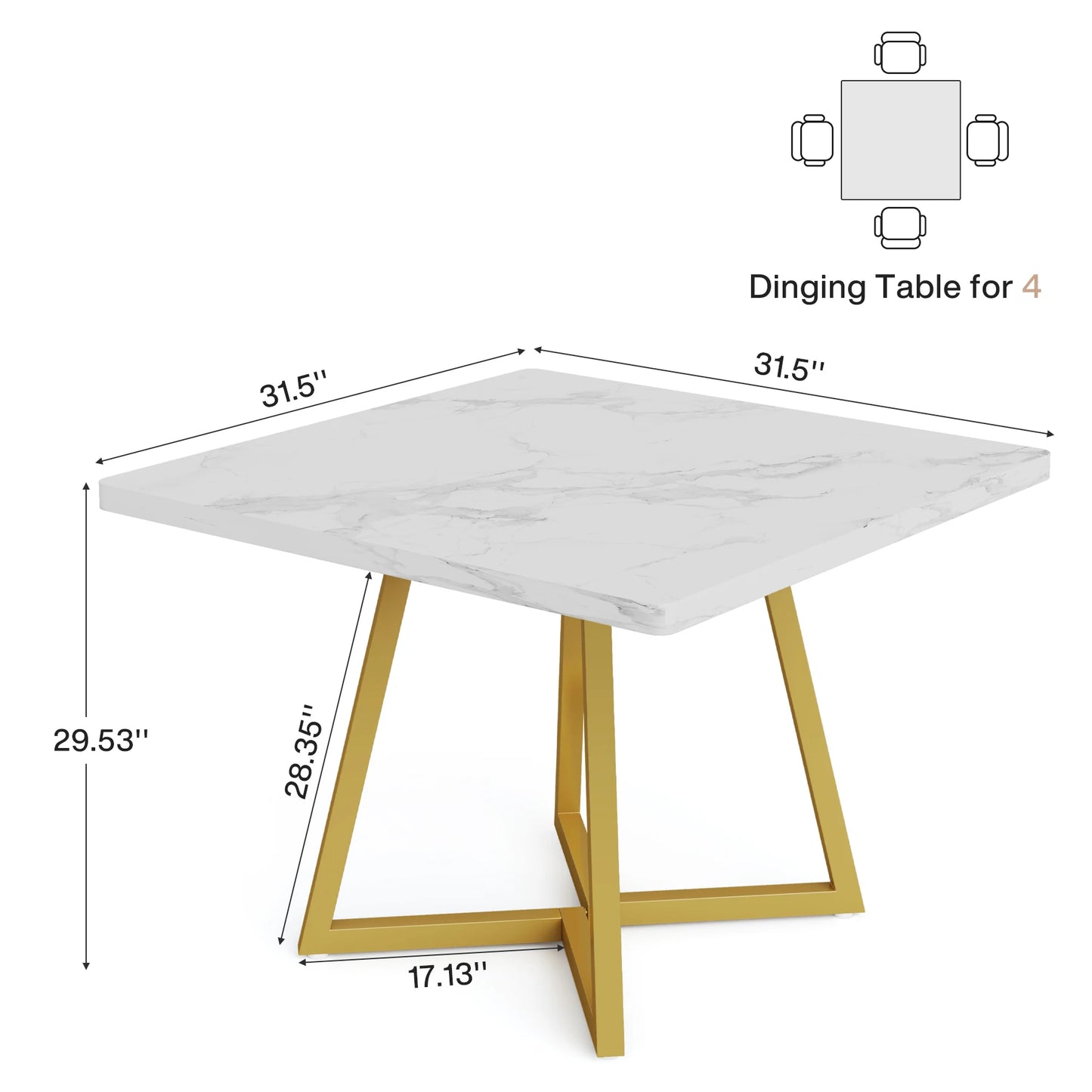 Tribesigns Square Dining Table for 4, 31.5" Industrial Dinner Table with Metal Base, Wood Kitchen Table for Dining Room