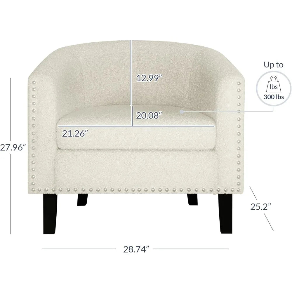 Upholstered Accent Chair, Barrel Club Chair with Silver Nail Head Trim & Legs for Living Room Bedroom Reception Room