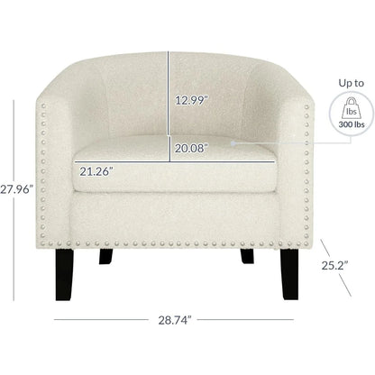 Upholstered Accent Chair, Barrel Club Chair with Silver Nail Head Trim & Legs for Living Room Bedroom Reception Room