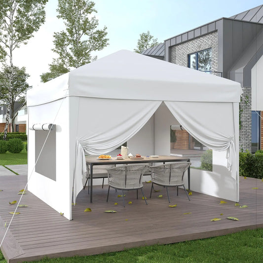 10x10FT Pop Up Canopy Tent With Sidewalls & Sandbags Heavy Duty Event Gazebo Portable Outdoor Sun Shade For Party Vendor Camping