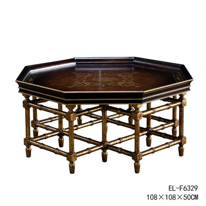 Xx French European Style Country Style Sticker Gold Foil Hand Painted Dark Black Brown Octagonal Tray Shape Coffee Table