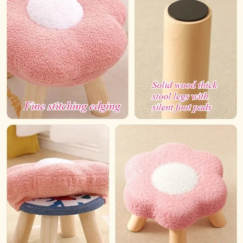 Small stool, household low stool, sofa stool, soft bag stool, living room coffee table stool, solid wood children's stool