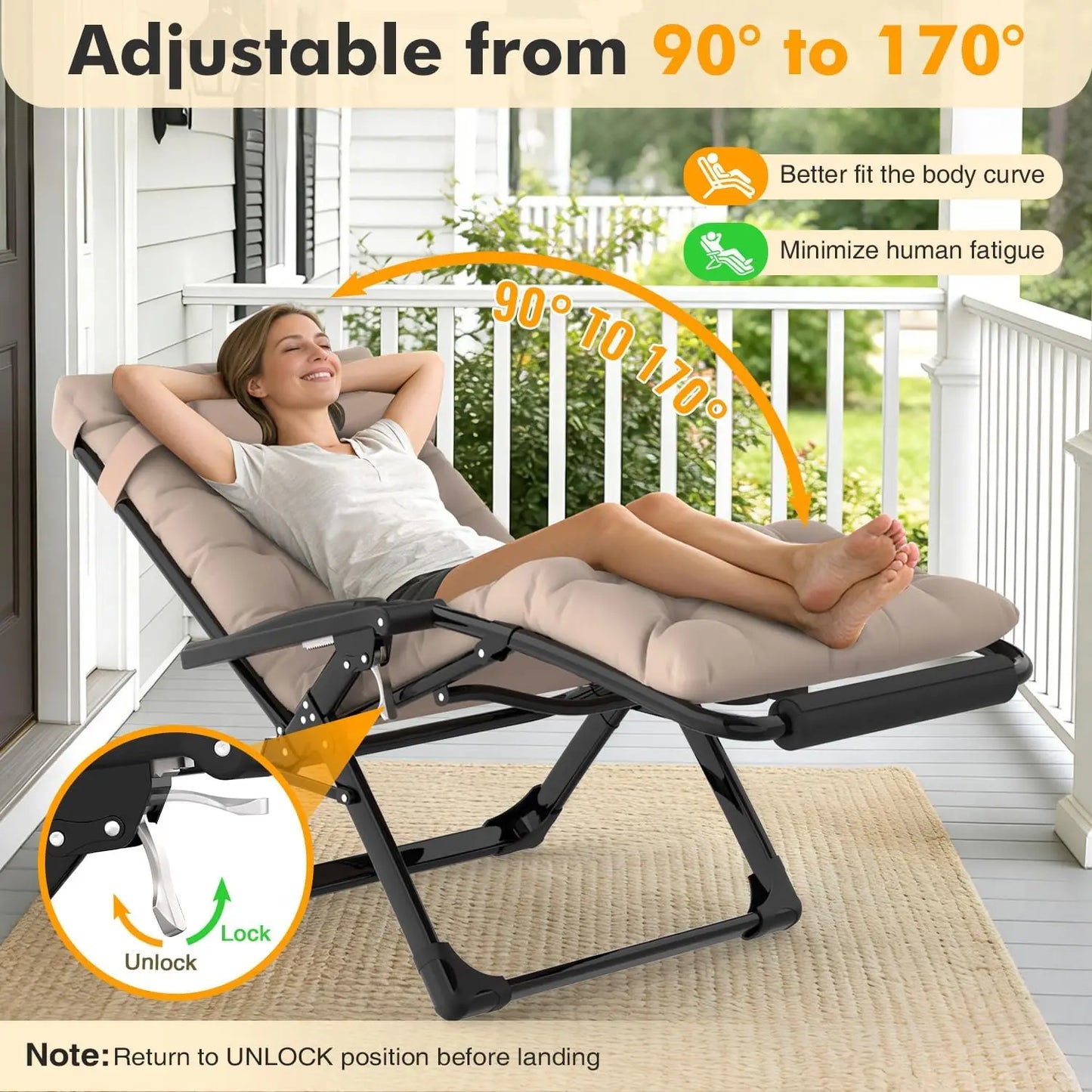 Oversized Zero Gravity Chair XXL, Padded Recliner with Aluminum Lock, Headrest, Cup Holder, Supports 500lbs, Khaki