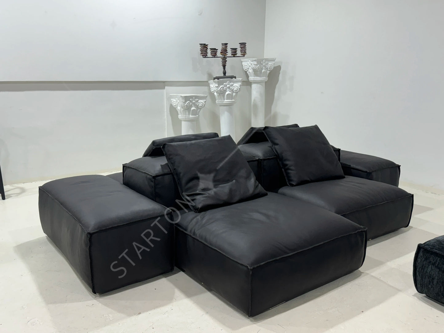 Black Chenille Fabric Sectional Living Room Module Sofas Set Sectional Floor Sofa Couch