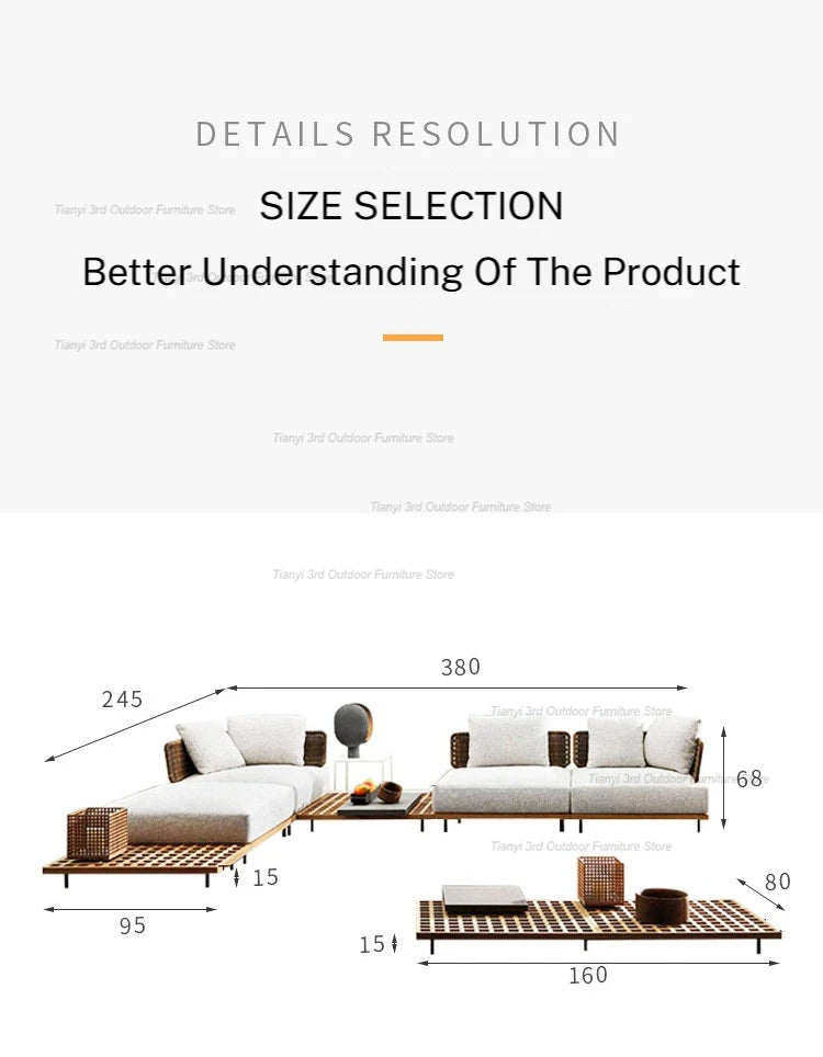 Italian Style Courtyard Villa Solid Wood Garden Sofas Rattan Weaving Modern Garden Sofa Simplicity Outdoor Furniture Divano FYOS