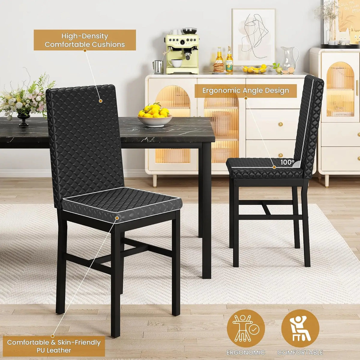 Dining Table Set for 4 Kitchen Table and Chairs Set of 4 Faux Marble Kitchen and Dining with Velvet Upholstered Dinner Chairs