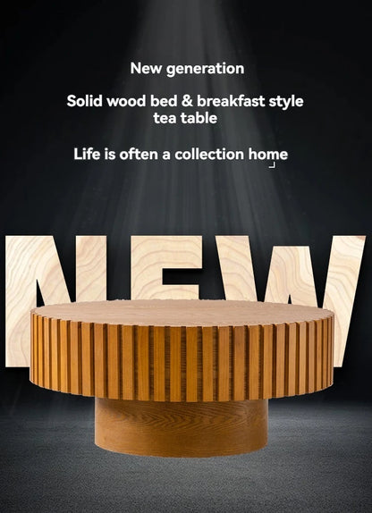 Modern Wooden Coffee Table Round Black with Solid Wood Veneered, Circle Center Table Accent Tea Table for Living Room Apartment
