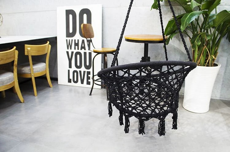 Hammock Hanging Swinging Chair,Hanging Cotton Rope Swing Chairs with Cushion and Hardware Kits, Hanging Chairs for Indoor