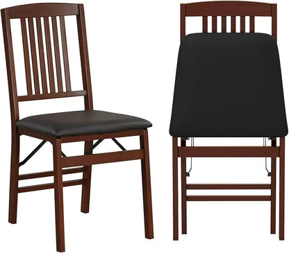 COSTWAY Folding Dining Chairs Set of 2, Wooden Kitchen Side Chairs w/Padded Seat, Solid Wood Frame, 400 LBS Load Bearing, No Ass