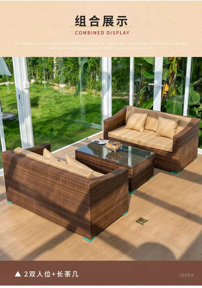 Outdoor rattan sofa combination courtyard terrace  waterproof sun protection outdoor garden rattan sofa furniture