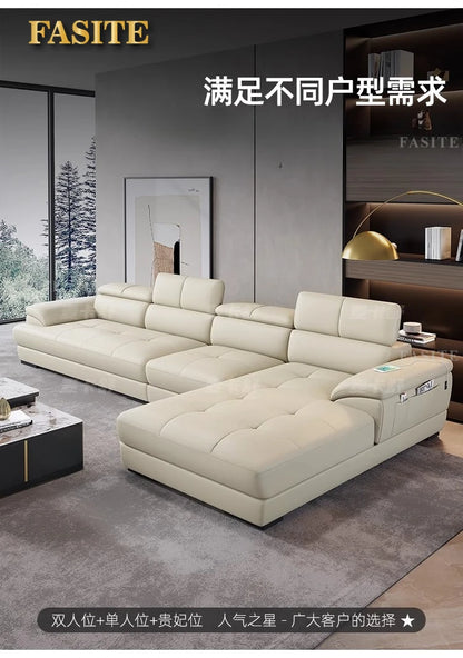 Nordic first-layer cowhide modern minimalist living room corner function minimalist full leather sofa