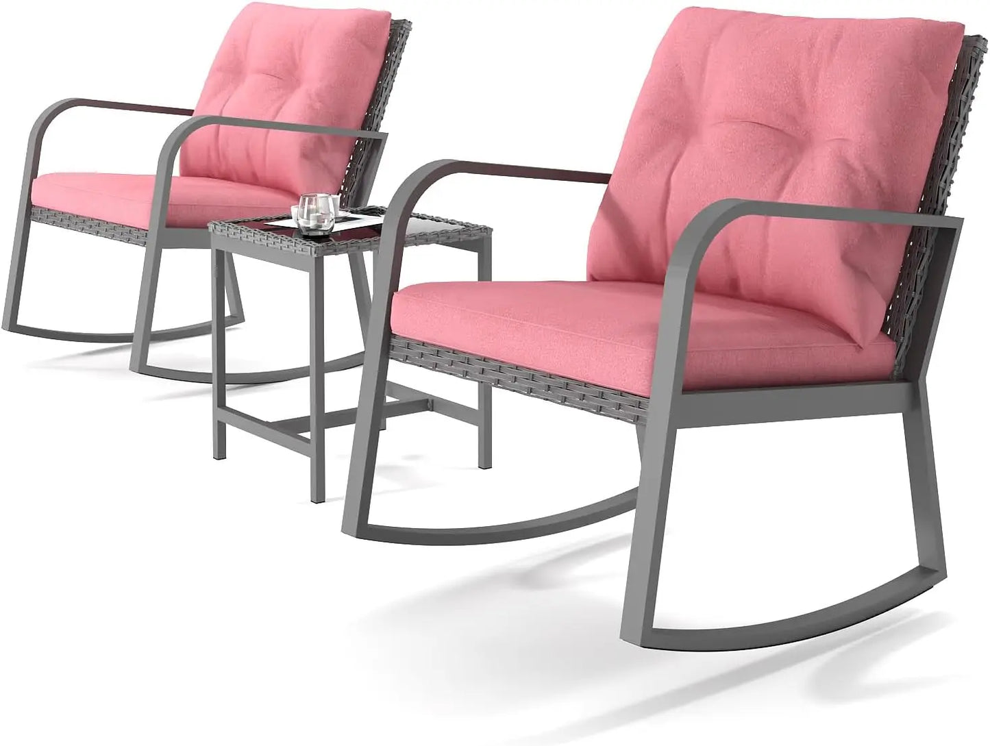 4 Pieces Outdoor Patio Furniture Set, Seating Conversation Sets with Coffee Table, Wicker Loveseat Sofa PE Rattan Chairs for Law