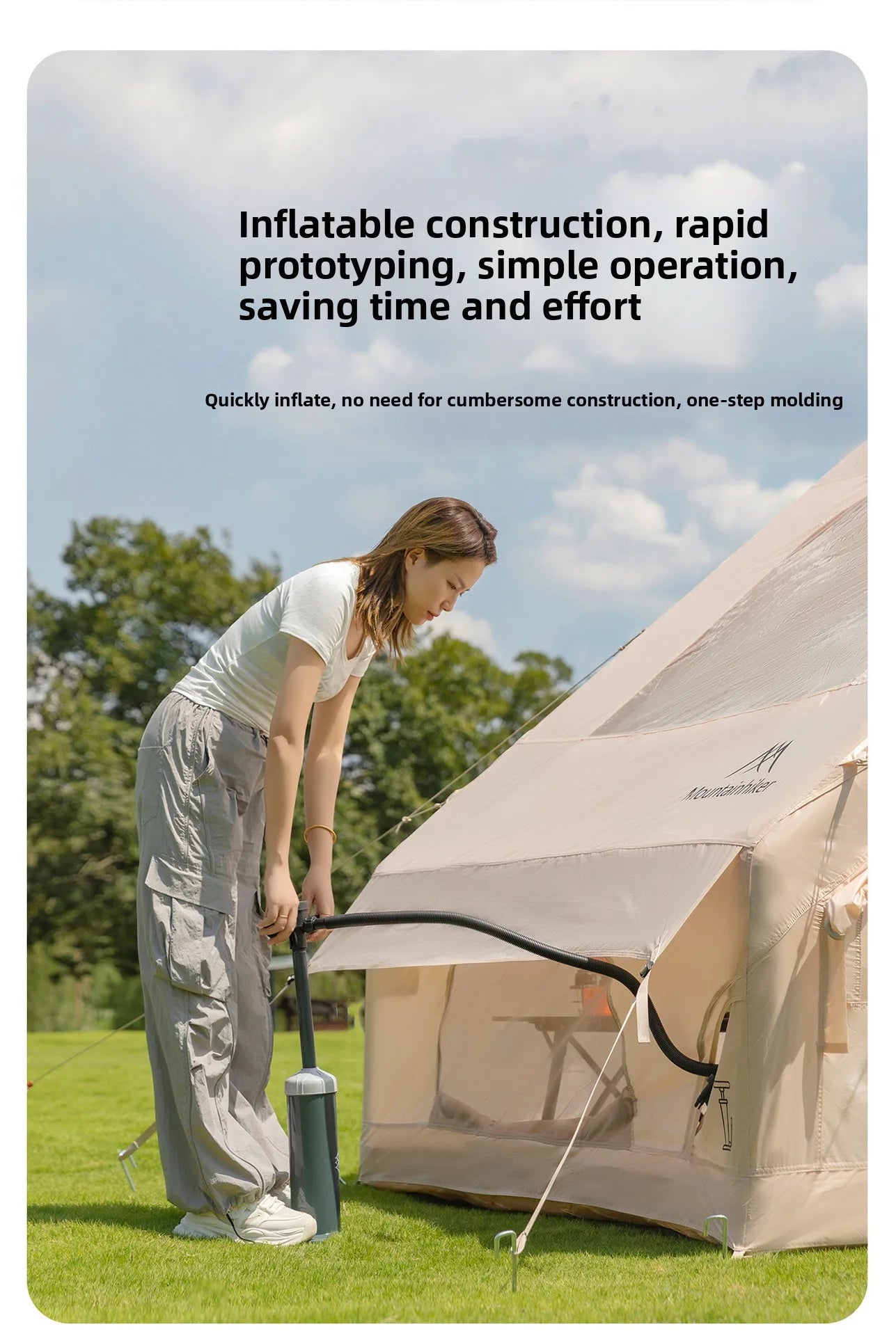 The Mountainhiker Inflatable Tent,equipped with Storage Bags and An Air Pump, Is Ideal for Outdoor Hiking Activities