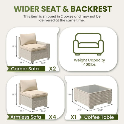 7 Pieces Outdoor Patio Furniture Set, Outdoor Sectional Furniture Set, All-Weather PE Rattan Wicker Sofa with, Customized