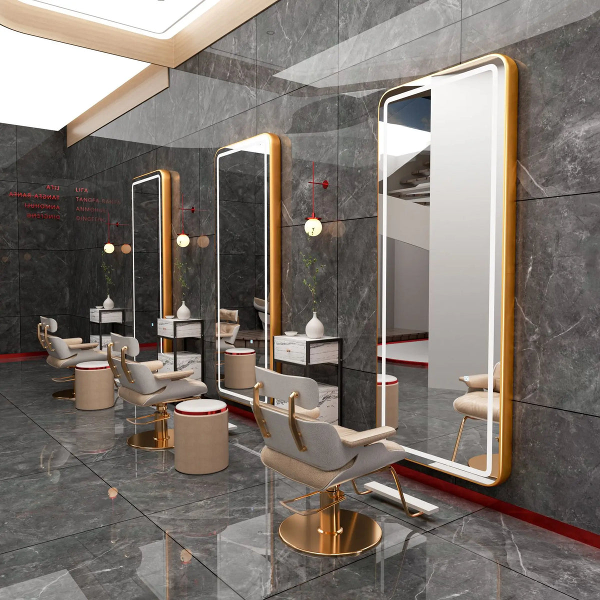 3PCS Professional LED Light Hair Salon Mirror - Large Modern Single-Sided Dressing Station for Barbershop  Styling