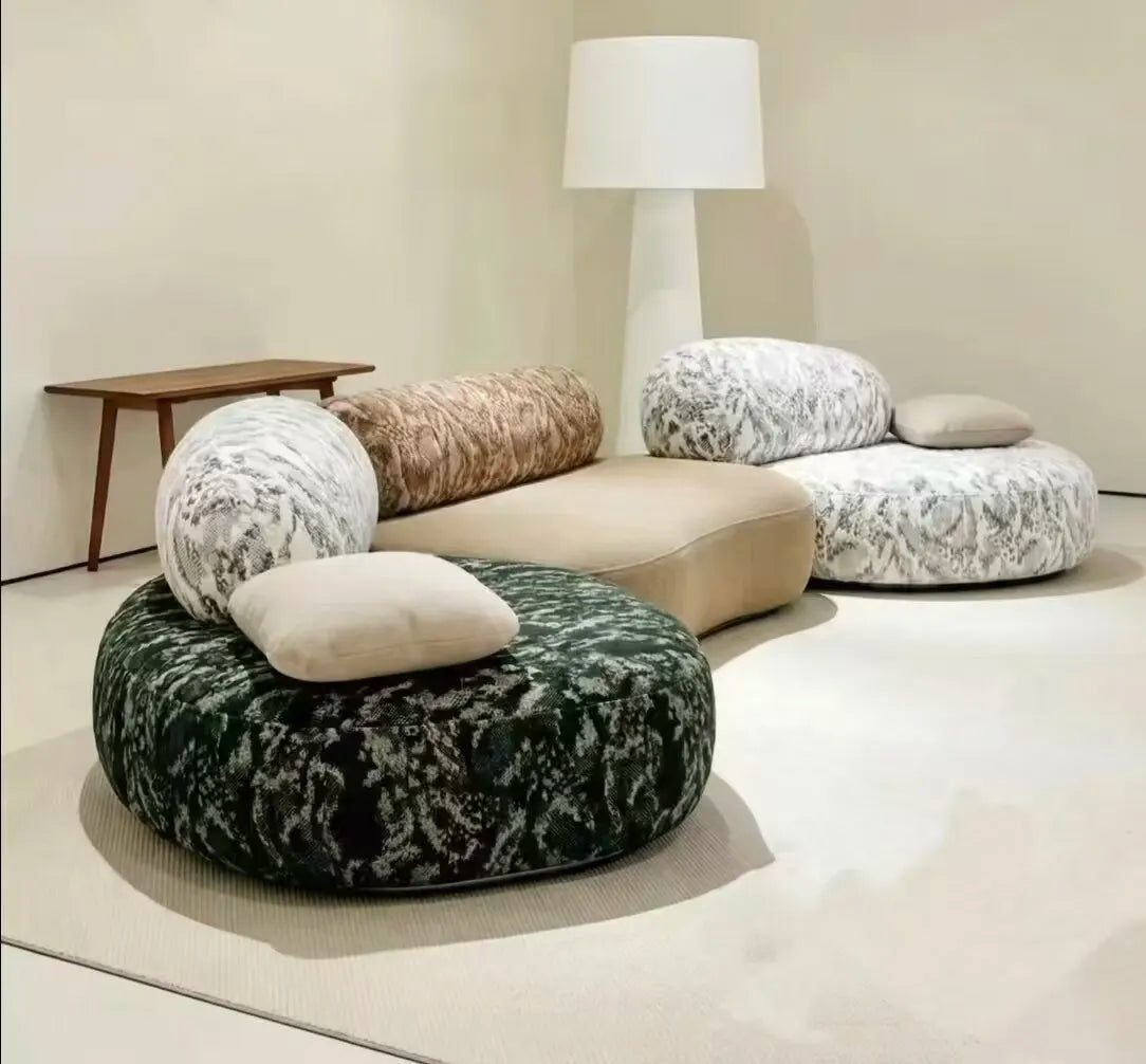 Italian minimalist pebble art sofa villa large flat living room special-shaped module fabric sofa Internet celebrity