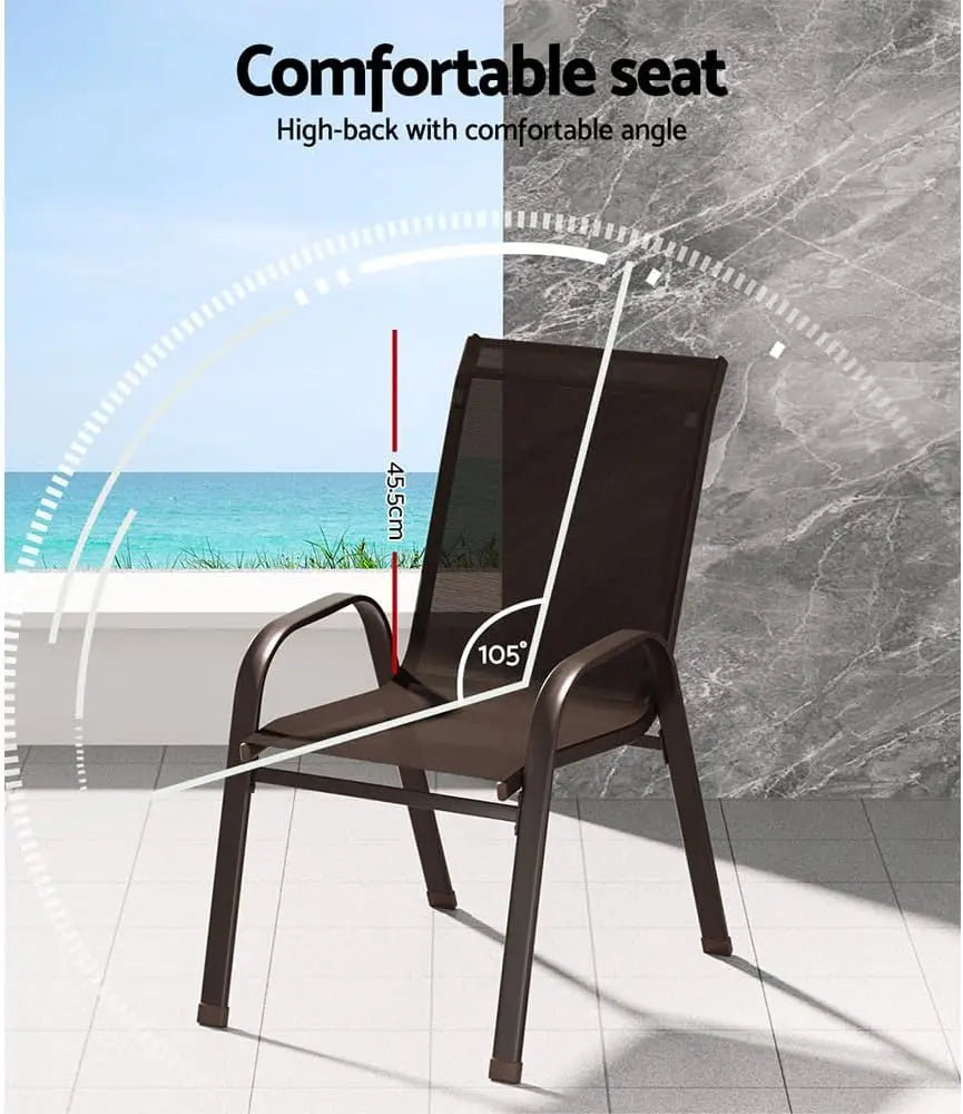 Set of 6 Outdoor Dining Chairs Stackable Patio Deck Chair, Lounge Garden Furniture Seating Backyard Indoor, Steel Textile Fabri