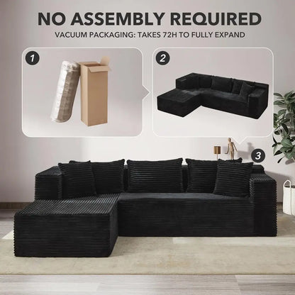 Black 106 L-Shaped Sectional Sofa with Oversized Deep Seating and Sleeper Function, Ready to Use