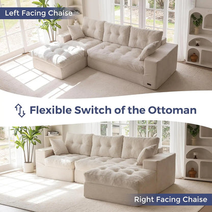 104" L-Shaped Modular Sectional Sofa with Ottoman, Cloud Couch, No Assembly, Beige for Living Room