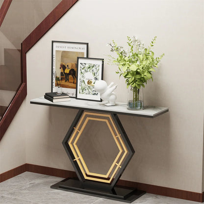 LUVODI Console Table for Entryway with Geometric Base Sleek Sintered Stone Top Long Accent Table for Hallway,Foyer Decor,Stora