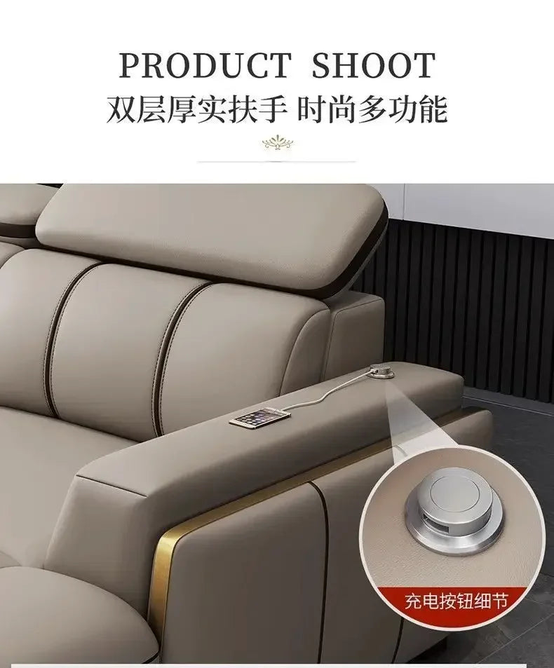 Light luxury first-layer cowhide leather sofa, living room size, straight row concubine combination household leather sofa