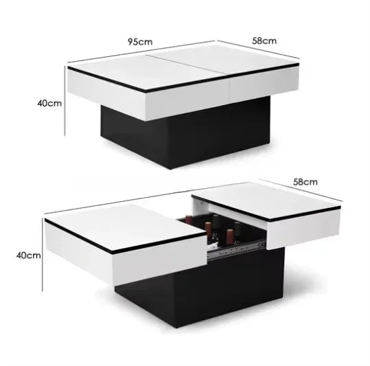 KD Wholesale Coffee Table  Living Room White & Black Modern High-Gloss Coffee Table with Hidden Storage