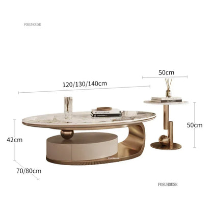 Nordic Light Luxury Designer Oval Coffee Table Rock Board Coffee Tables for Living Room Simple Storage Side Table Home Furniture