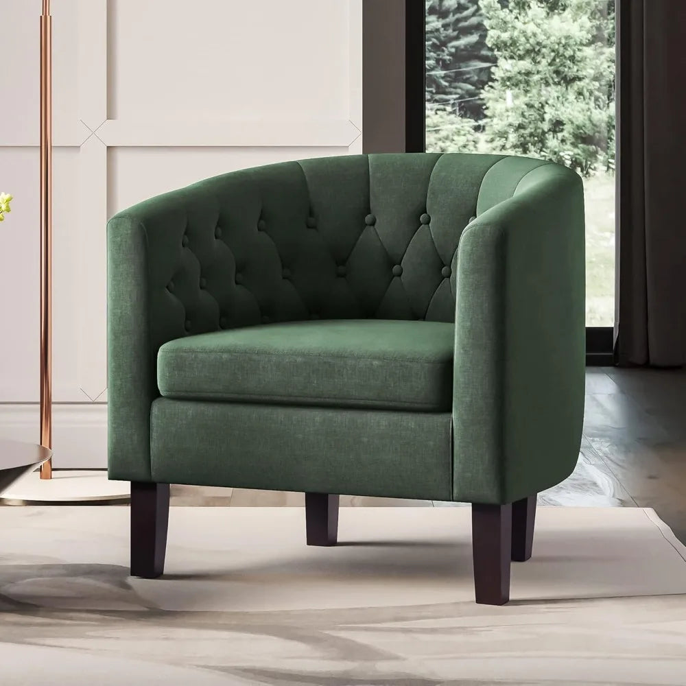 Green Accent Chairs for Living Room, Elegant Arm Chair Upholstered Tufted Barrel Chair Club Chair for Bedroom