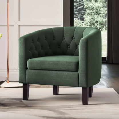 Green Accent Chairs for Living Room, Elegant Arm Chair Upholstered Tufted Barrel Chair Club Chair for Bedroom