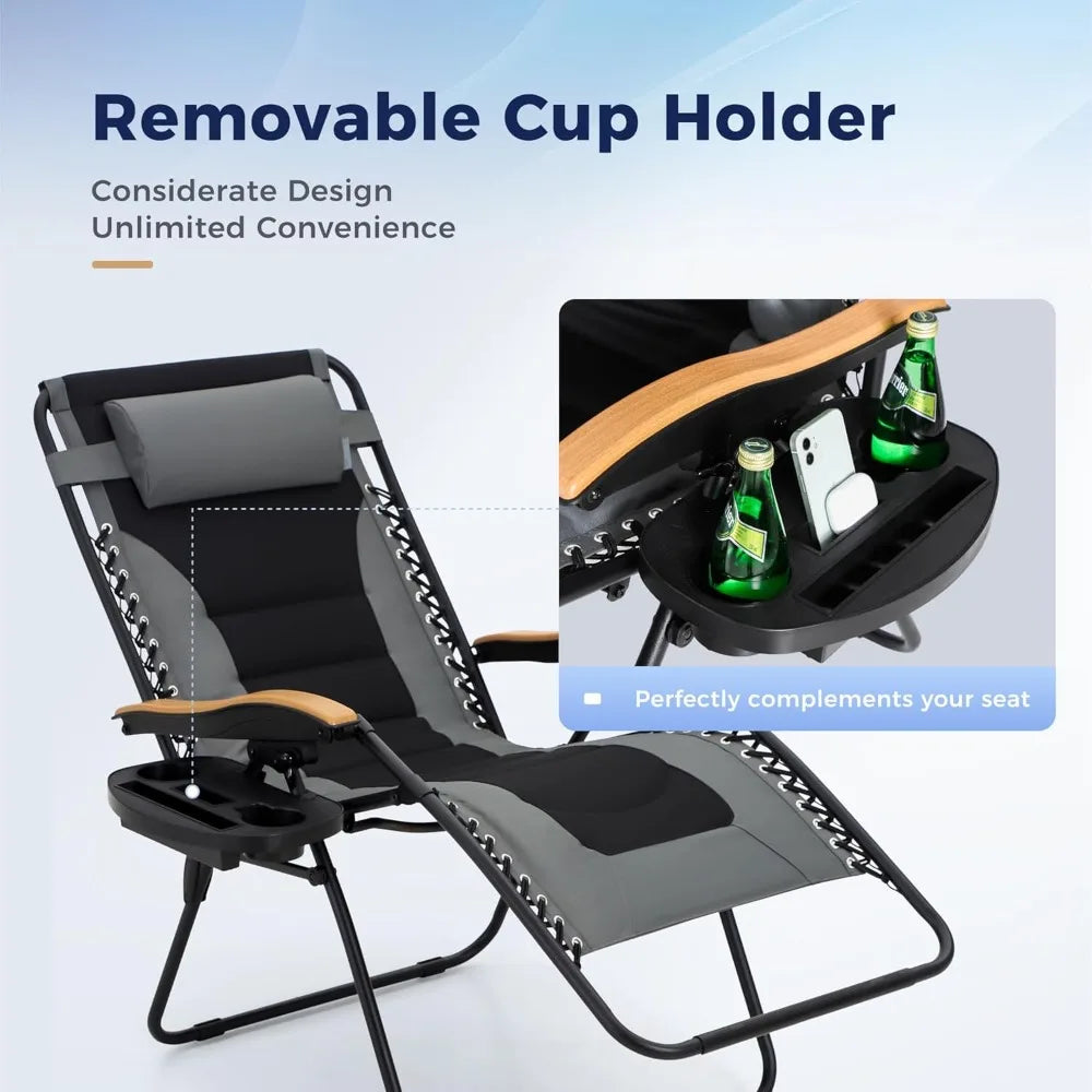 Oversized XXL Padded Zero Gravity Lawn Chair Foldable Recliner 30 Wide Seat Anti Gravity Lounge Chair Outdoor Camp