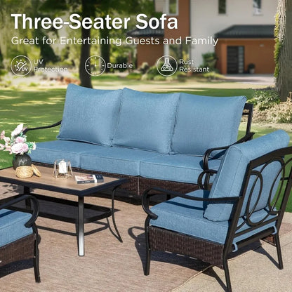 home. Outdoor Modern Patio Furniture Set, Upgraded Wicker&Metal Patio Furniture Conversation Set with Waterproof Thick