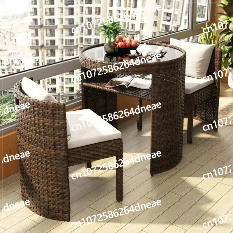 Balcony courtyard leisure table and chair combination rattan chair three piece set tea imitation rattan chair tea table