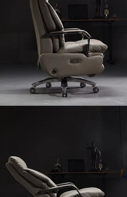 Bedroom Armchair 7-Point Vibrating Leather Office Chair With Wheels Solid Wood Frame Electric Footrest Furniture Gamer Computer