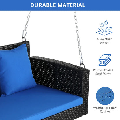 #For Heavy Duty 800 LBS Wicker Hanging Porch Swing with Cushions & Chains,  Outdoor Rattan Swing Bench for Garden, Yard&