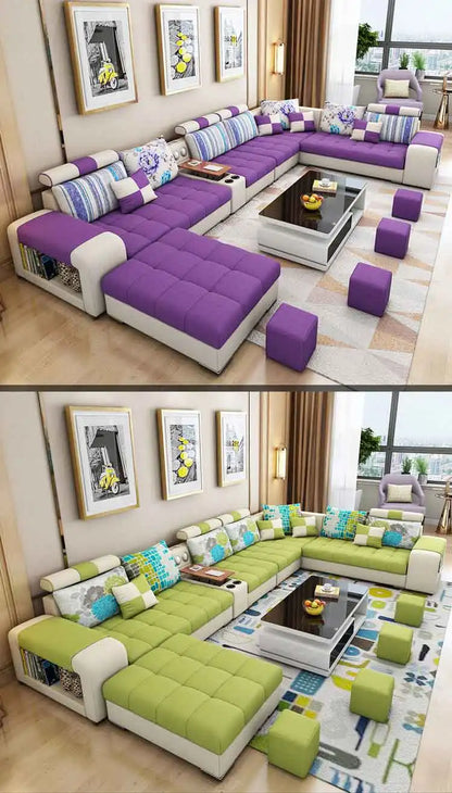 Modern Fabric Sofa Set Furniture Living Room Sofa Set with USB and Stools U Shape Cloth Couch Sofas for Home Furniture 1903
