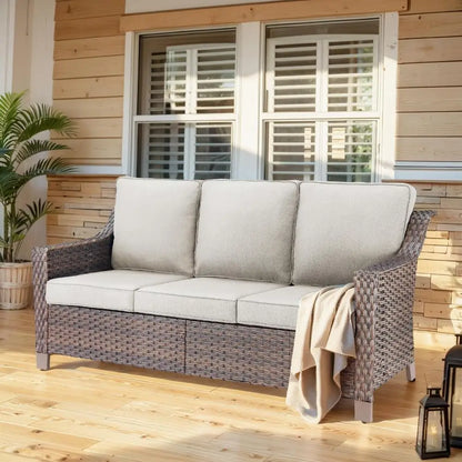 Outdoor Wicker Sofa Patio Couch - Heavy Duty Outside Resin Rattan Lawn Sofas for Front Porch Balcony Backyard
