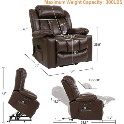 Power Lift Recliner Chair for Elderly Breathable Leather Recliner Chair with Massage and Heat for People Limited Mobility