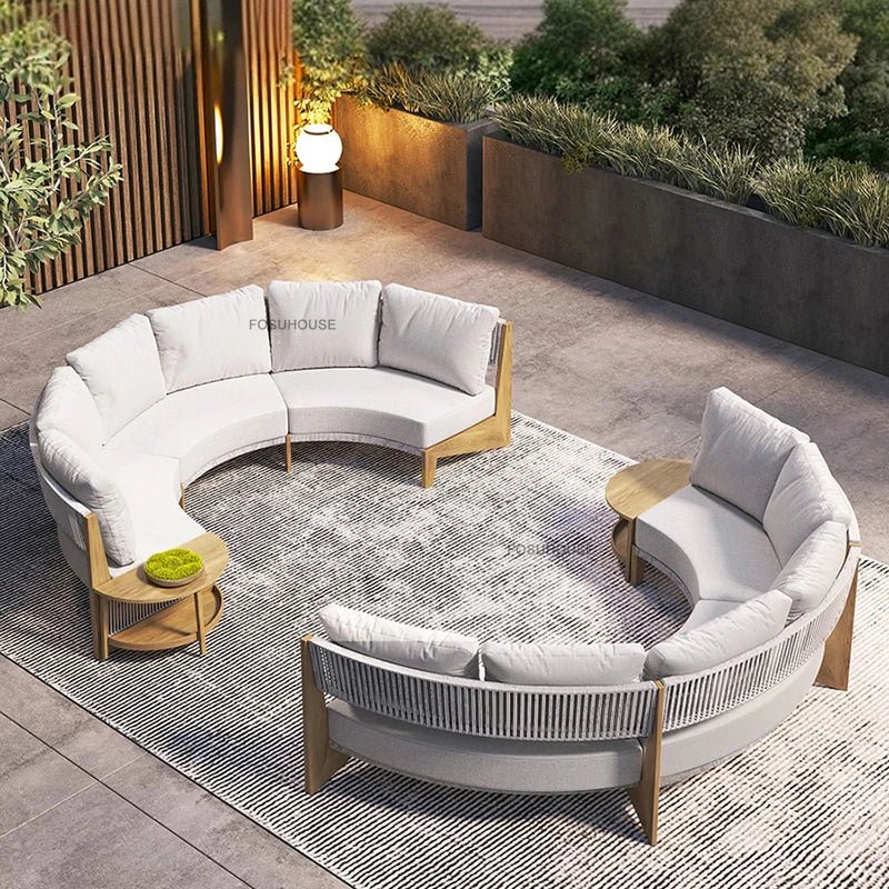 Designer Round Outdoor Sofas Combination Nordic Solid Wood Open-air Lounge Chair Home Patio Furniture Leisure Garden Sofa Chair