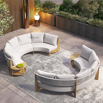 Designer Round Outdoor Sofas Combination Nordic Solid Wood Open-air Lounge Chair Home Patio Furniture Leisure Garden Sofa Chair
