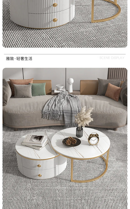 Rock slab coffee table round light luxury TV cabinet combination living room household marble size round