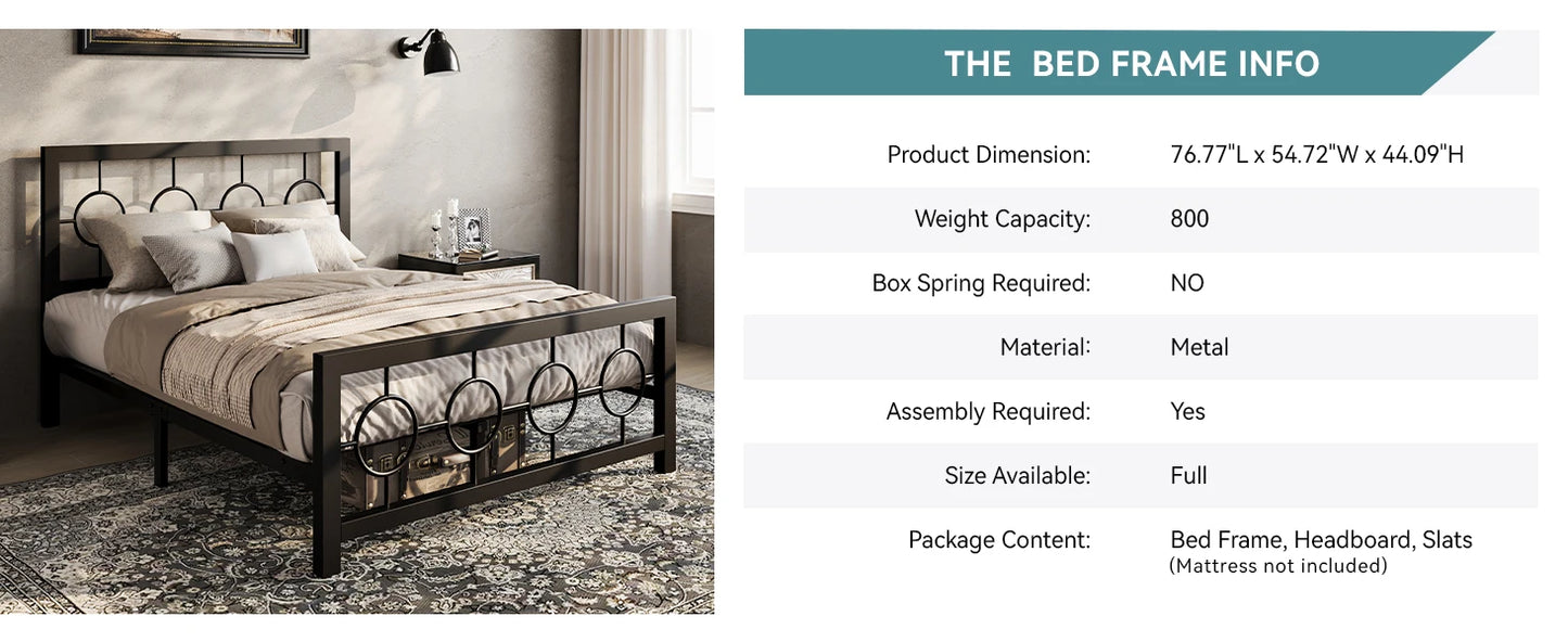 HOOMIC Metal Platform Bed Frame with Vintage Circular Design Headboard and Footboard, Extra Under-Bed Storage Allewie