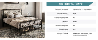 HOOMIC Metal Platform Bed Frame with Vintage Circular Design Headboard and Footboard, Extra Under-Bed Storage Allewie