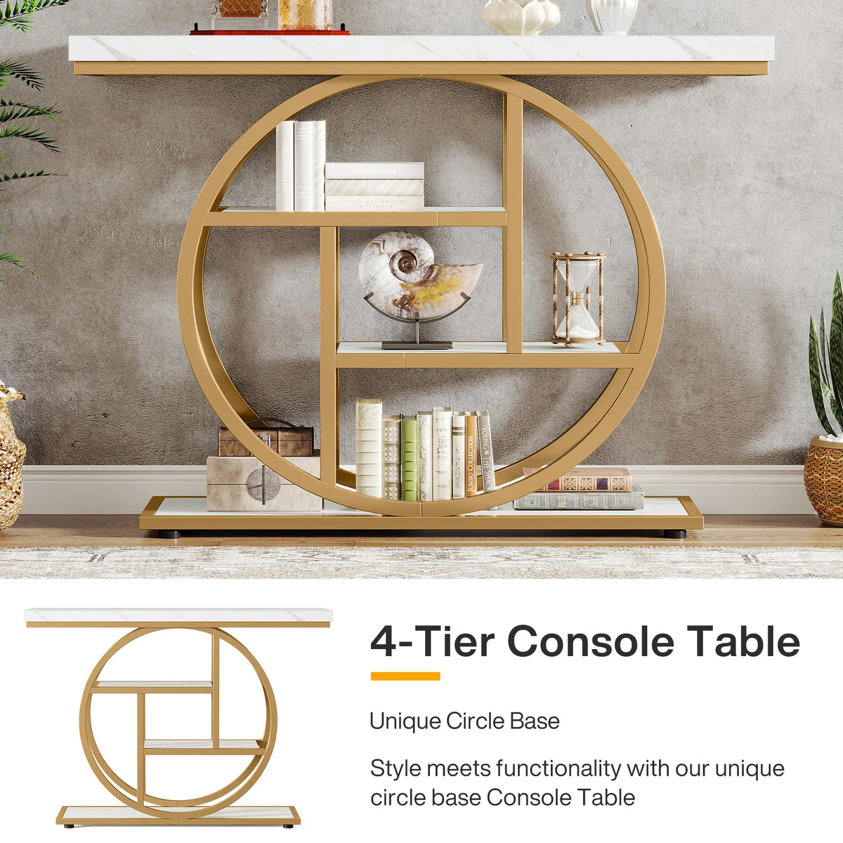 Tribesigns Console Table, Modern Gold Sofa Table Behind Couch with Storage, 4 Tier Entryway Accent Table