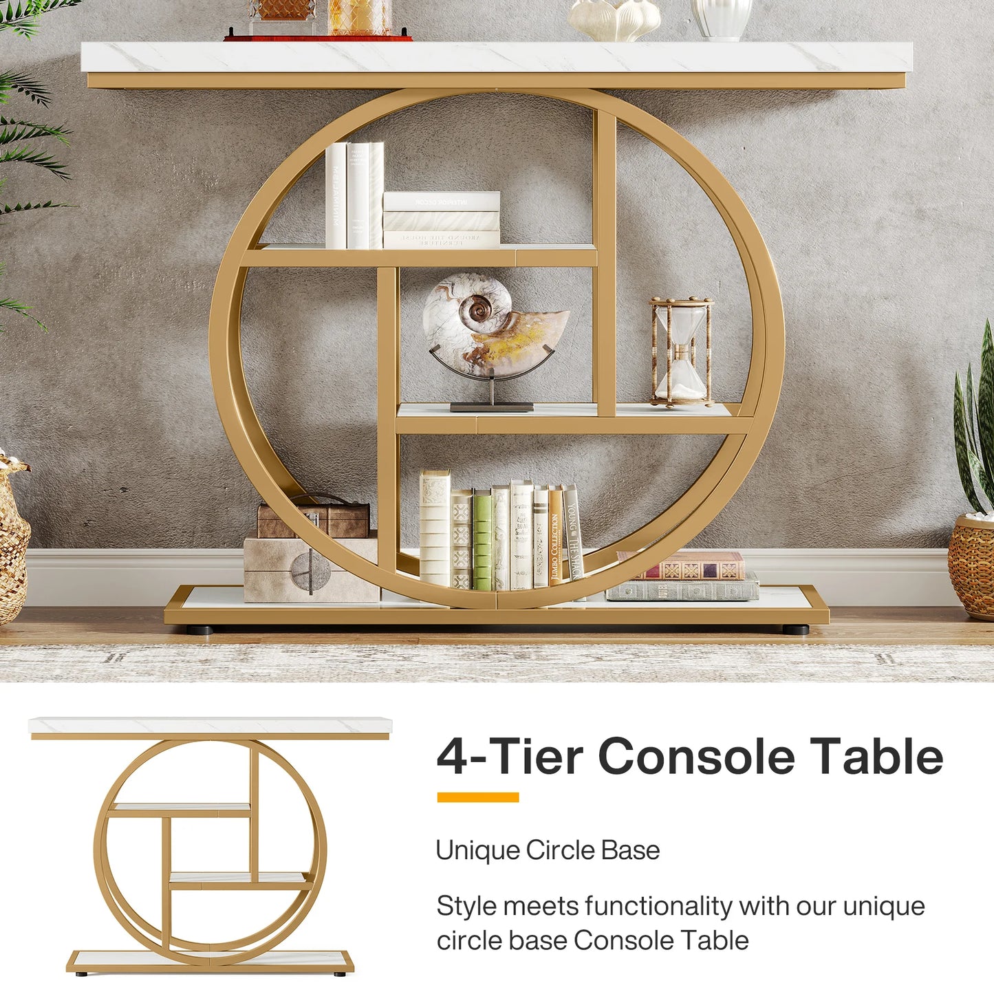 Tribesigns Console Table, Modern Gold Sofa Table Behind Couch with Storage, 4 Tier Entryway Accent Table