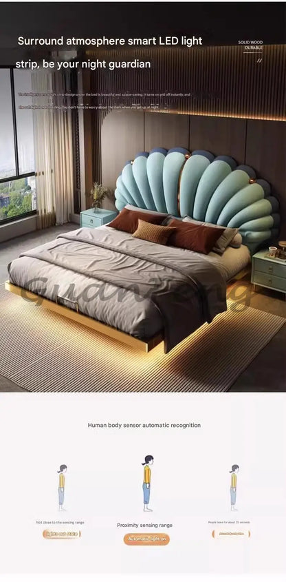 Floating Princess Bed European Genuine Leather Vintage Solid Wood Bed Light Luxury High Quality Cama De Casal Bedroom Furniture