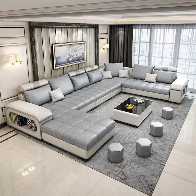 l # Modern Living Room Sectional Sofa U Shape 7 Seater Fabric Couch Luxury Sofa Set Multifunctional Corner Sofa With Usb Speaker