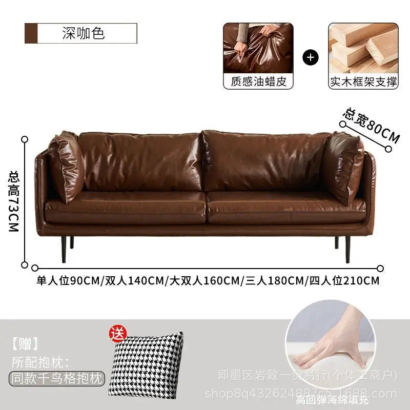 Retro oil wax leather living room sofa Modern simple small apartment sofa