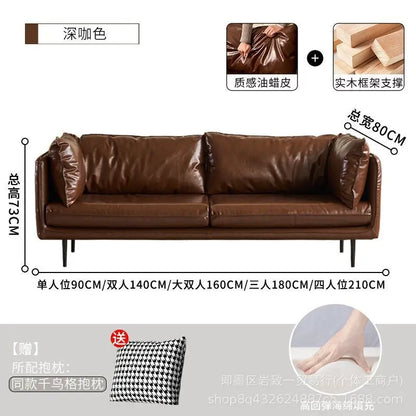 Retro oil wax leather living room sofa Modern simple small apartment sofa