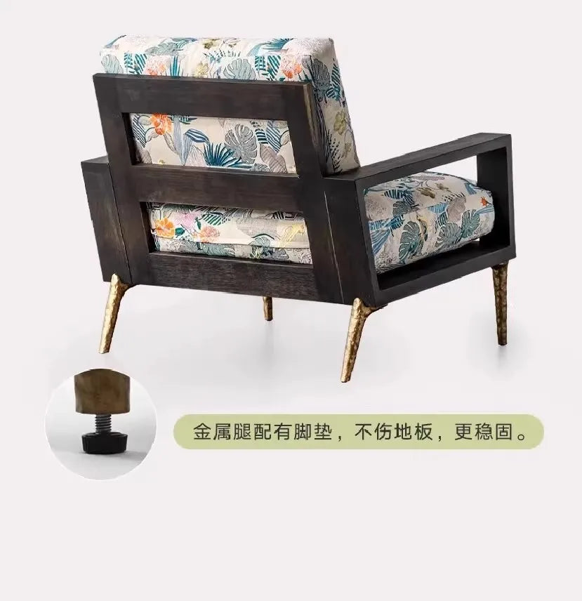 Retro Style Single Sofa Chair for Living Room with Solid Wood Frame Comfortable Lounge Seat