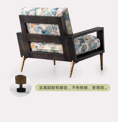 Retro Style Single Sofa Chair for Living Room with Solid Wood Frame Comfortable Lounge Seat